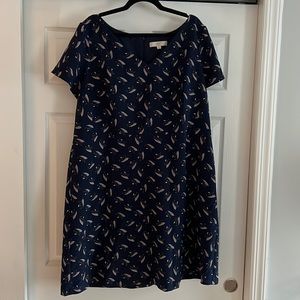 Navy print sheath dress with pockets- loft plus sz 20